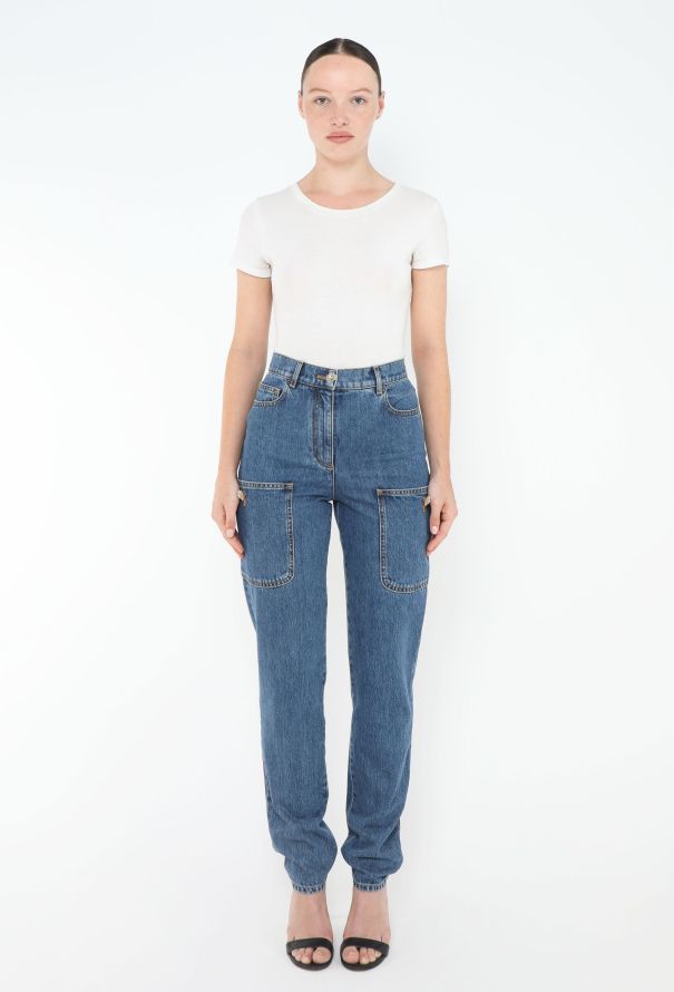 Chanel 2022 Embellished 'CC' Cargo Jeans - 1