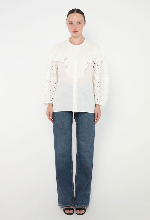 Chloé Pre-Fall 2022 Linen Eyelet Blouse - 4 Chloé Pre-Fall 2022 Linen Eyelet Blouse - 4