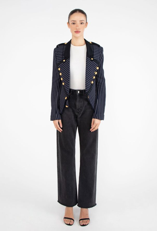 Balenciaga ICONIC S/S 2005 Pinstripe Nautical Jacket - 4