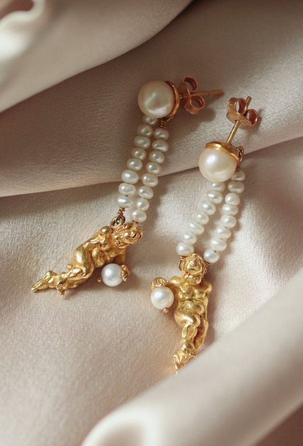 Modern Fine Jewelry Germano Gioielleria 18k Yellow Gold & Pearl Earrings - 2 Modern Fine Jewelry Germano Gioielleria 18k Yellow Gold & Pearl Earrings - 2