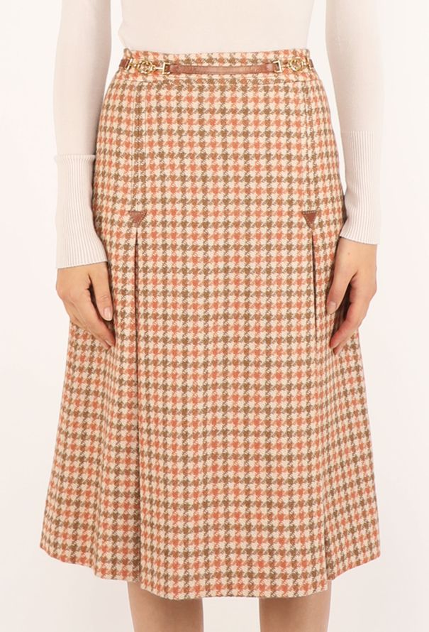 Céline Horsebit Checkered Pleated Skirt, 1970s - 2
