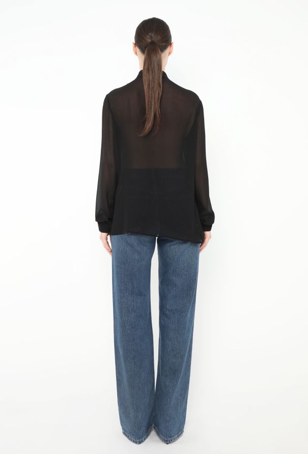 Saint Laurent 2016 Silk Lavallière Blouse Black - 5