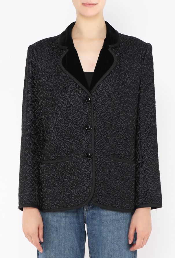 Saint Laurent '70s Velvet Trim Textured Blazer - 1