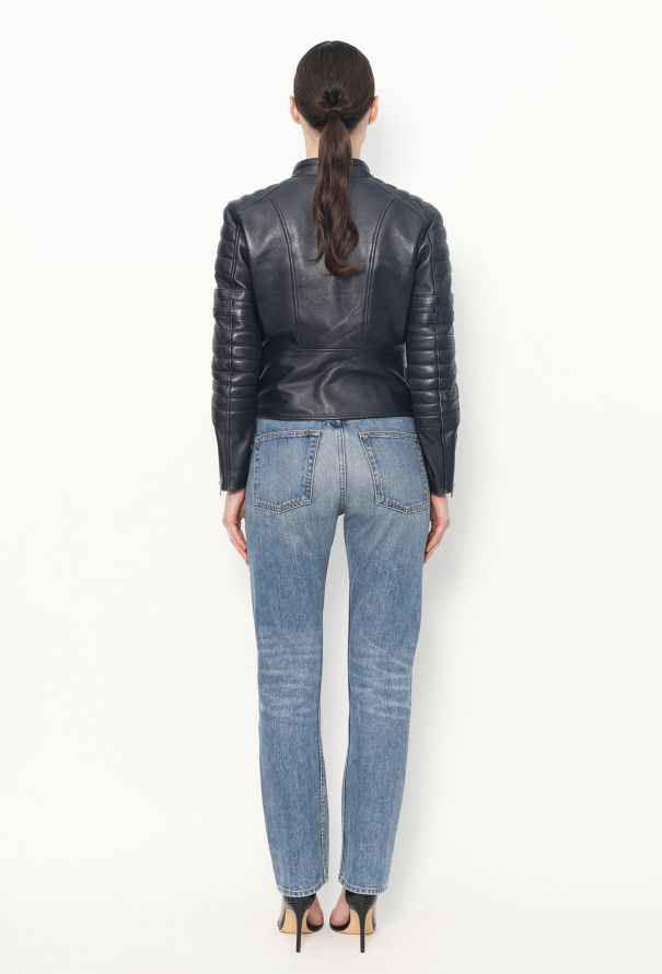 Céline Navy Leather Biker Jacket - 5