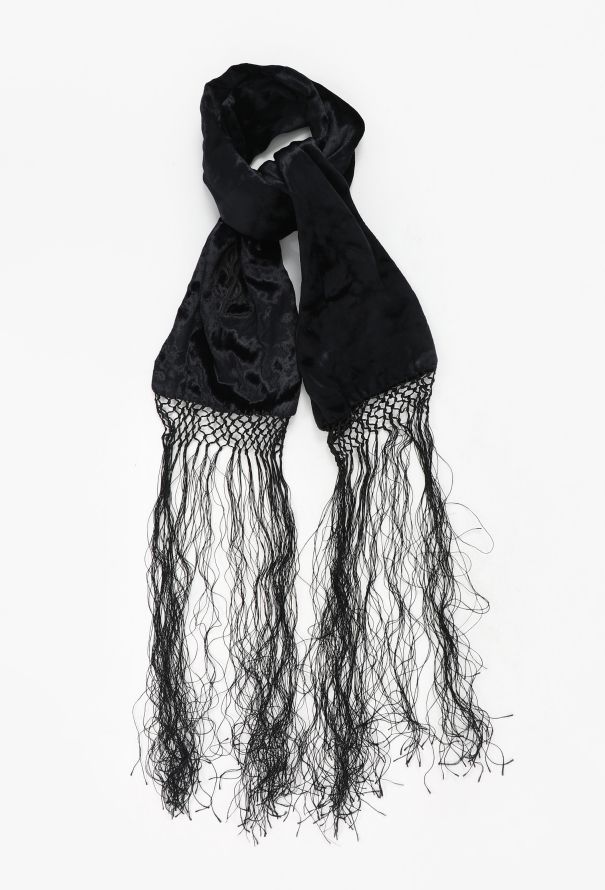 Saint Laurent Tom Ford F/W 2001 Velvet Fringe Scarf - 3