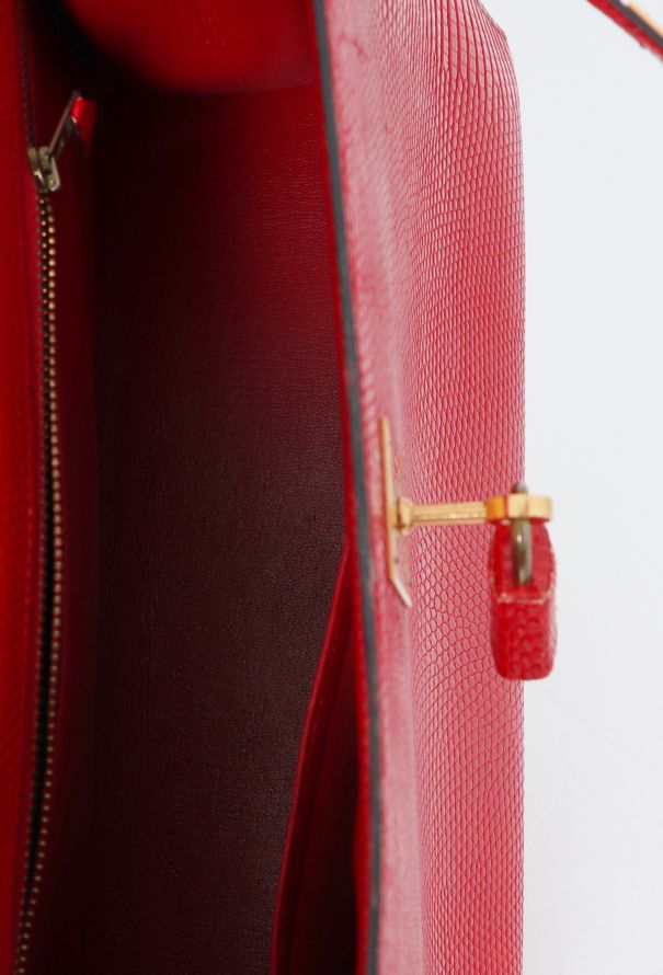 Hermès '80s Red Varanus Salvator Lizard Kelly Sellier 32 - 15