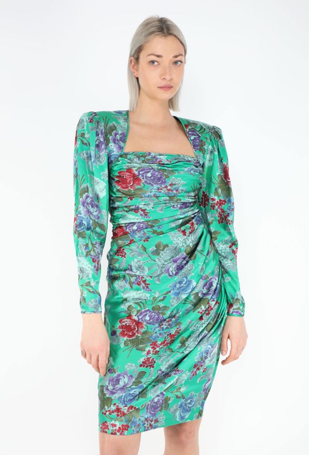 Emanuel Ungaro '80s Floral Draped Silk Dress - 4