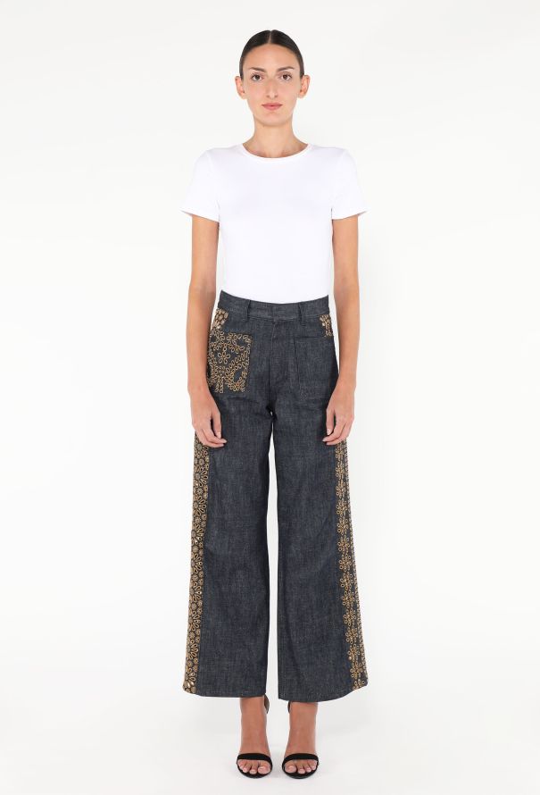 Dior 2024 Embroidered Wide-Leg Jeans - 1