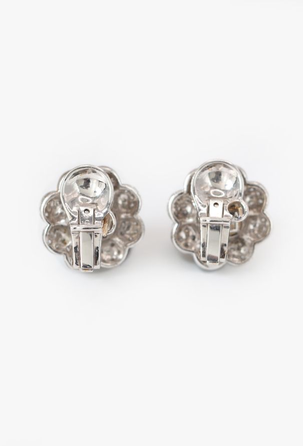 Vintage Fine Jewelry 18k White Gold, Pearl & Diamond Flower Earrings - 6