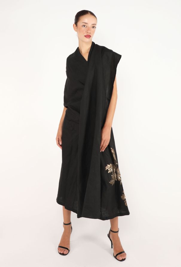 Dries Van Noten Draped Embroidered Linen Dress, S/S 2000 - 2