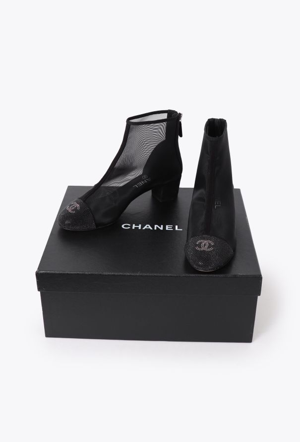 Chanel 2020 'CC' Embellished Mesh Boots - 6