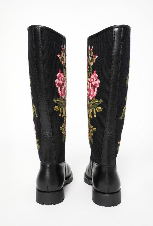 Saint Laurent S/S 2016 Leather Needlepoint Boots - 6 Saint Laurent S/S 2016 Leather Needlepoint Boots - 6