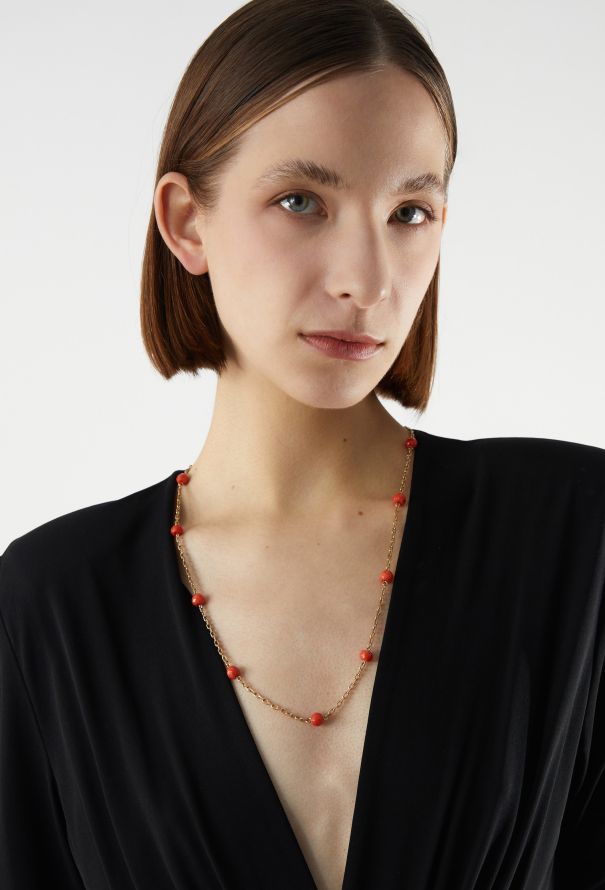 Vintage Fine Jewelry Vintage 18K Yellow Gold Mediterranean Coral Necklace - 4