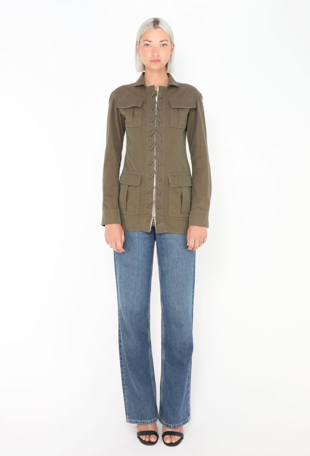 Saint Laurent Khaki Lace-up Safari Jacket - 2
