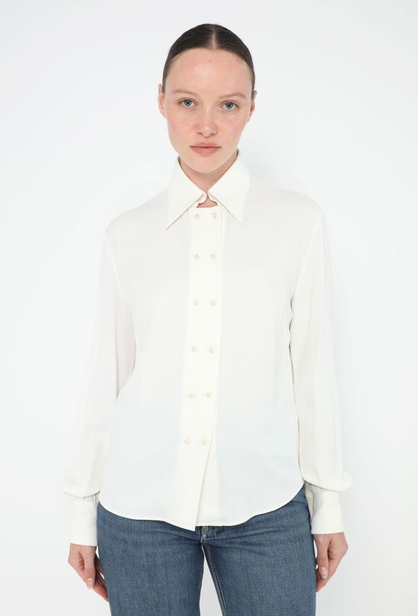 Céline Pearl Button Crêpe Blouse - 1