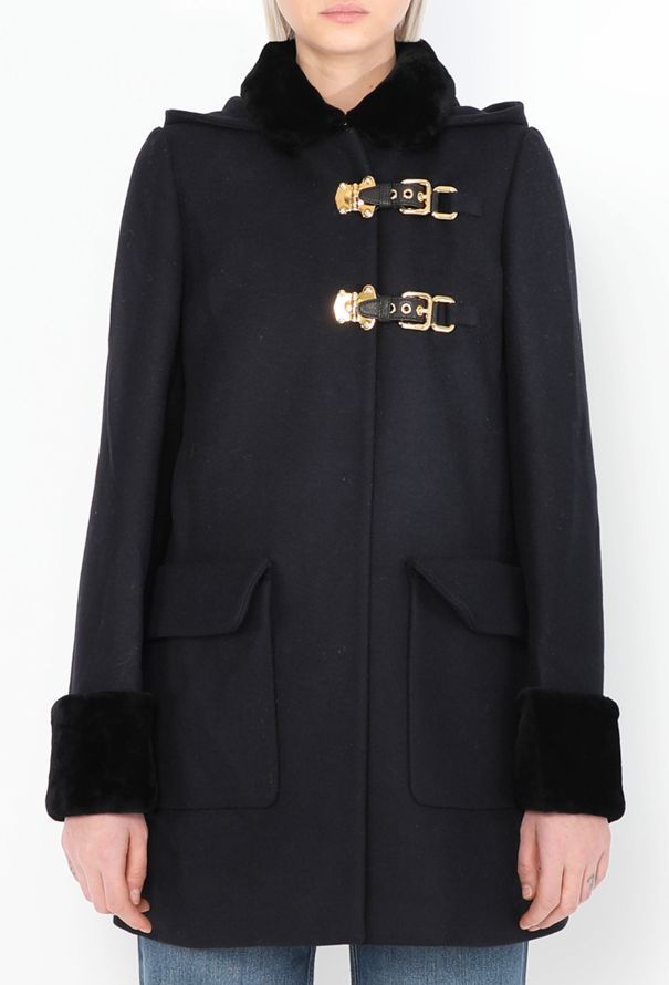 Miu Miu Fur Trim Buckled Peacoat - 1