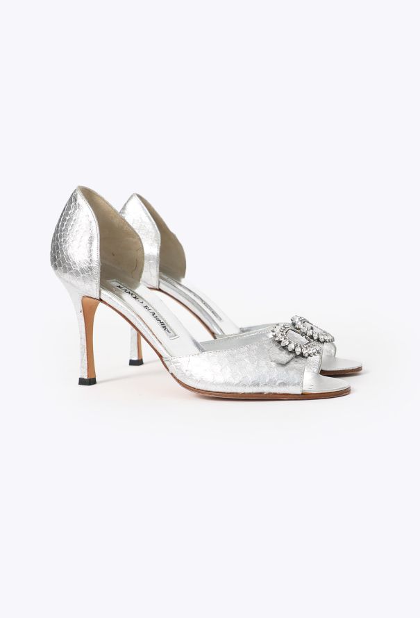 Manolo Blahnik Sedaraby Silver Embossed Pumps - 3