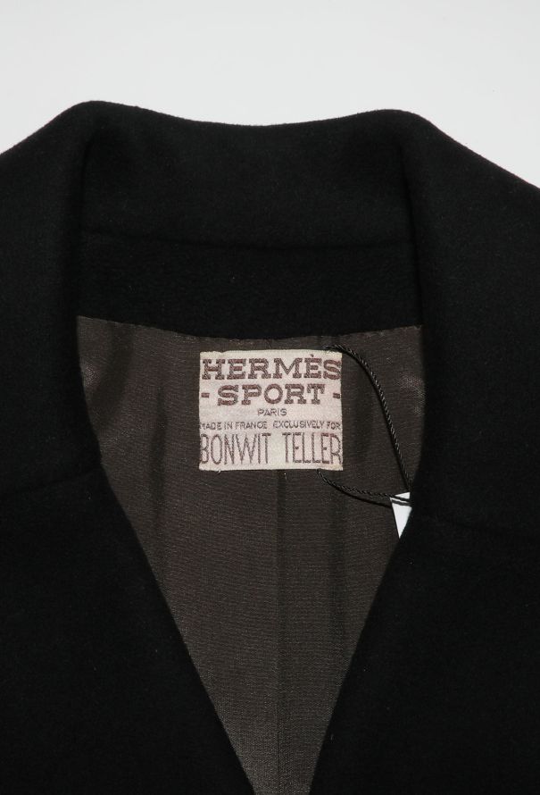 Hermès '70s Tailored Leather Trim Coat - 6