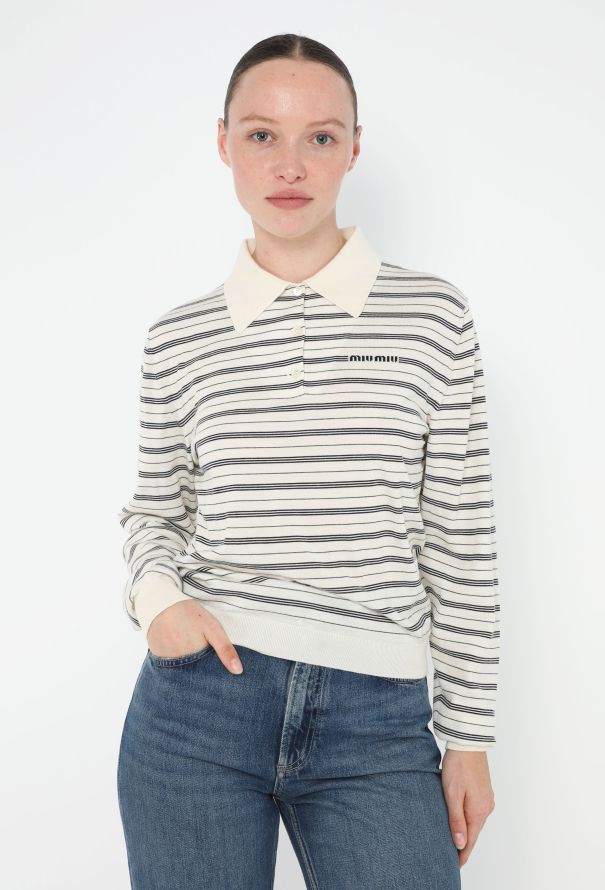 Miu Miu 2024 Striped Logo Polo Top - 3 Miu Miu 2024 Striped Logo Polo Top - 3