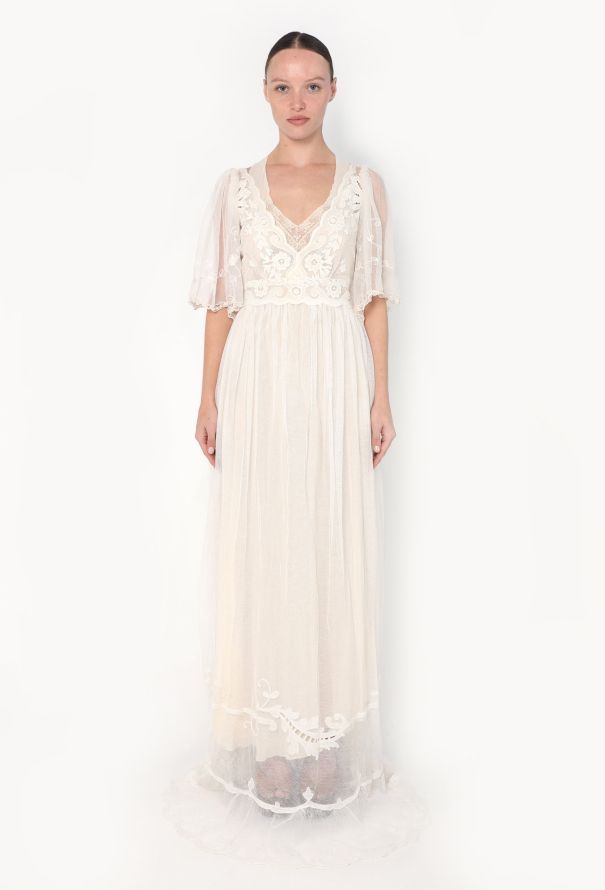 Embroidered Antique Tulle Lace Dress - 2 Embroidered Antique Tulle Lace Dress - 2