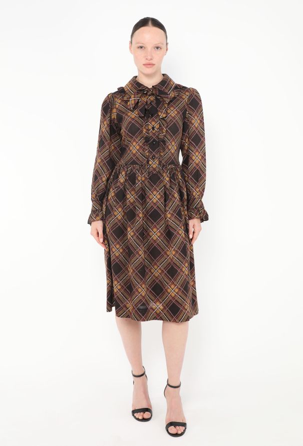 Saint Laurent '70s Plaid Lavallière Smock Dress - 3