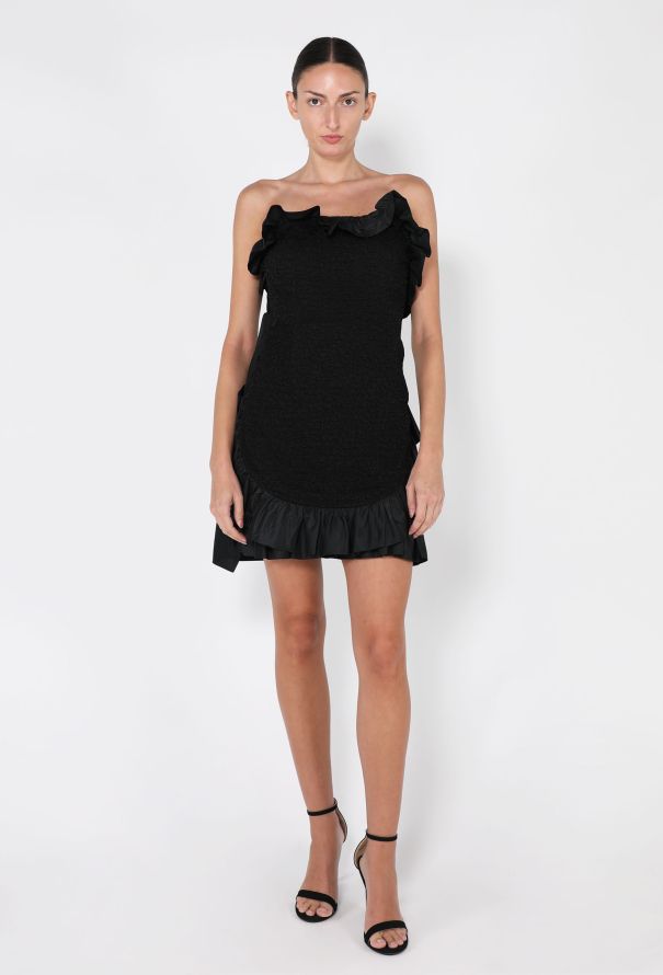 Saint Laurent Strapless Taffeta Ruffled Dress, 1987 - 2