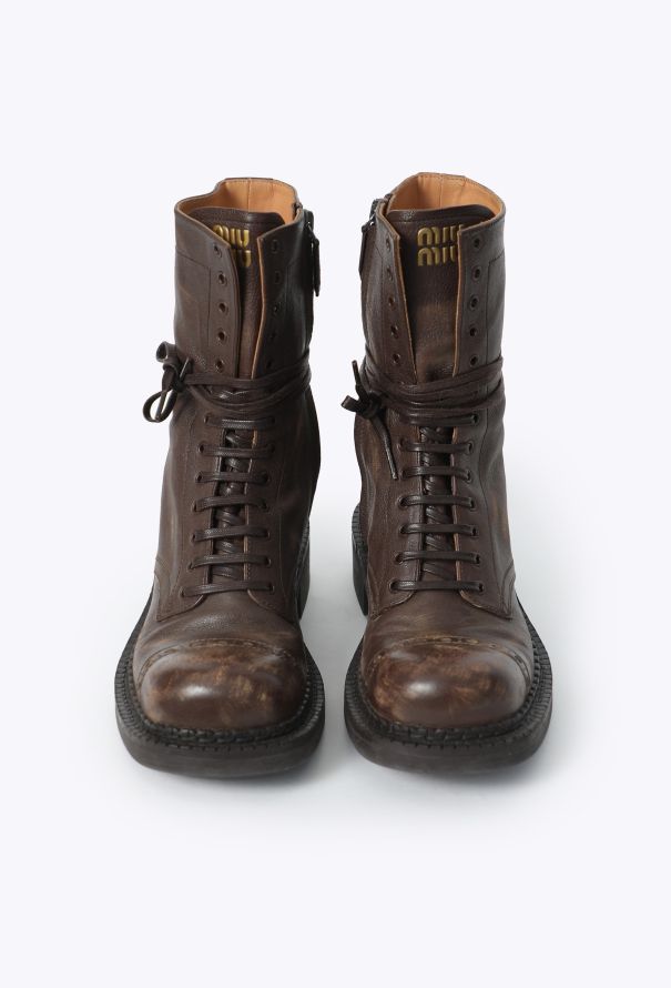 Miu Miu F/W 2024 Distressed Lace-Up Boots - 3