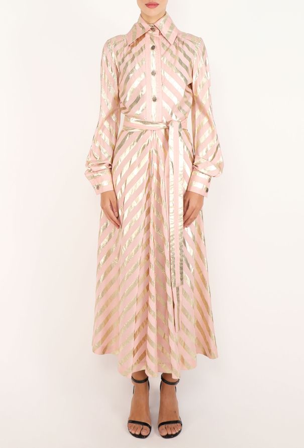 Jean Varon Chevron Lamé Dress, 1970s - 3