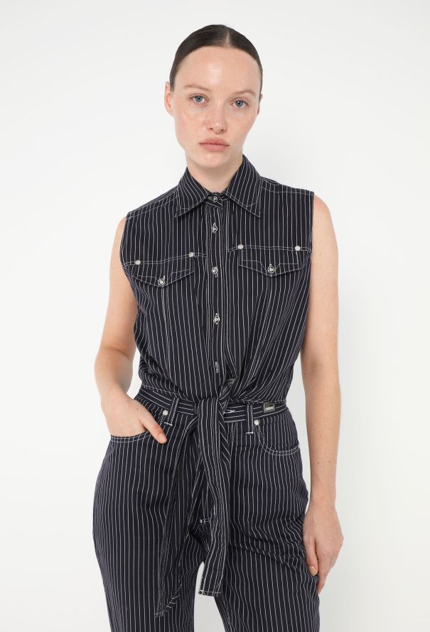 Gianni Versace Early '90s Pinstripe Denim Ensemble - 3