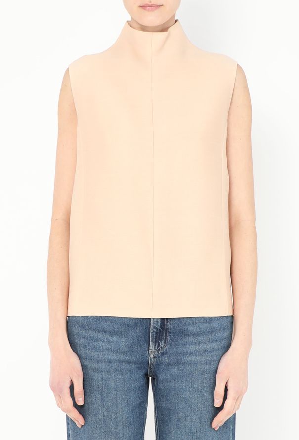 Céline Silk Piqué Mock-Neck Top - 1