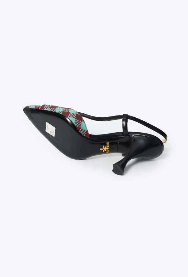Prada Tweed Buckle Slingback Pumps - 5