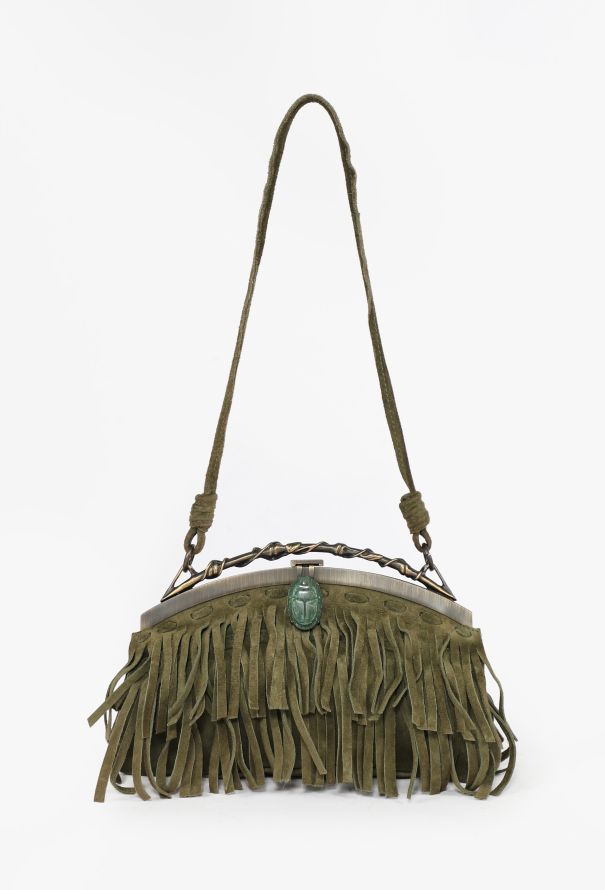 Valentino Suede Scarab Kiss-Lock Fringe Bag, S/S 2003 - 1