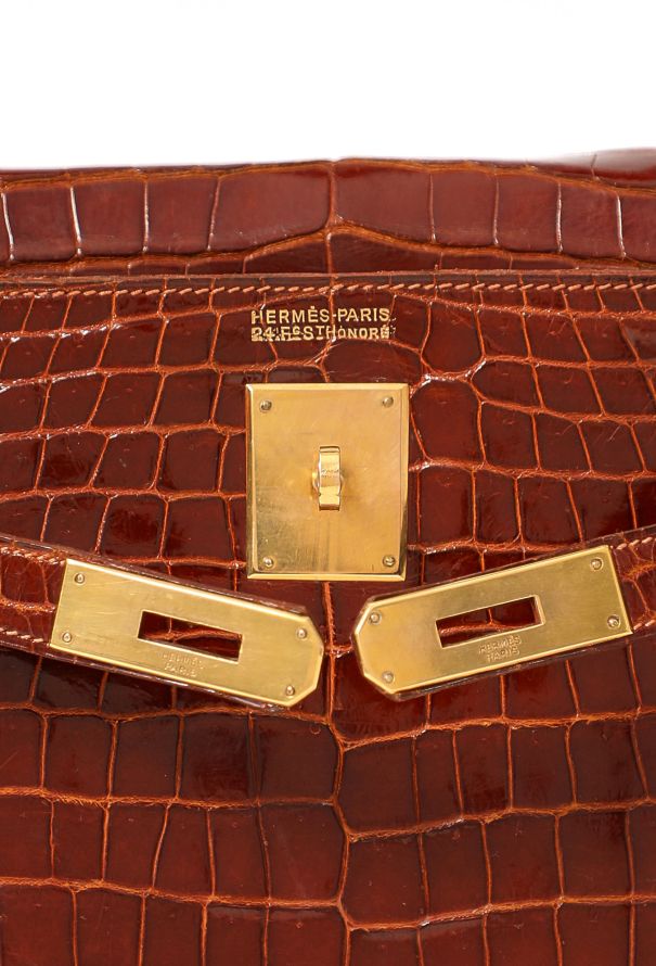 Hermès Ultra-Rare Vintage Brown Porosus  'Sac à Dépêches' Kelly 36 - 2
