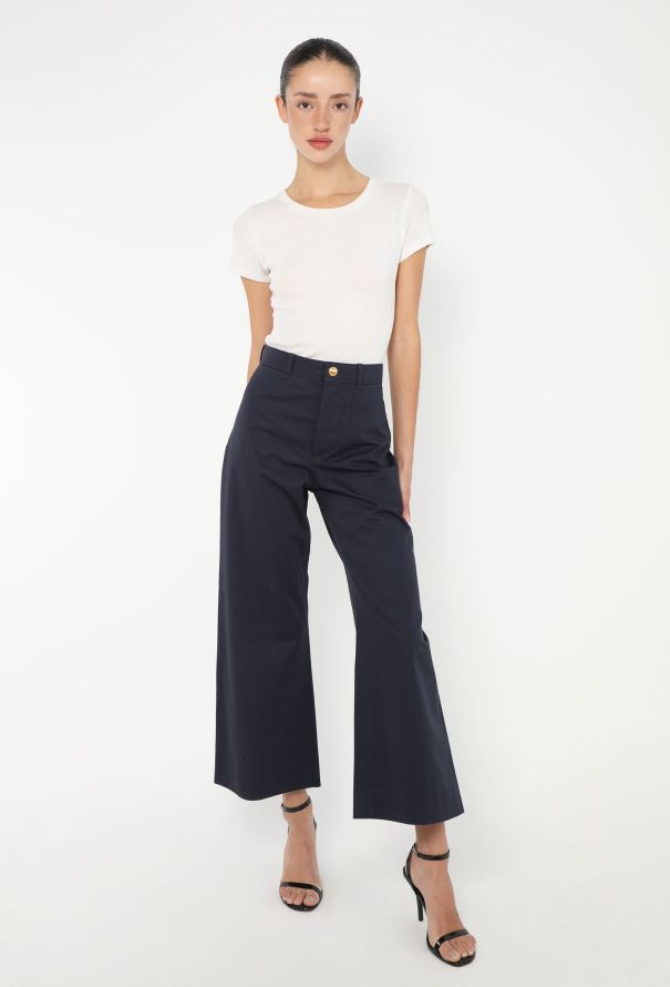 Chloé 2024 Navy Flared Cotton Trousers - 1
