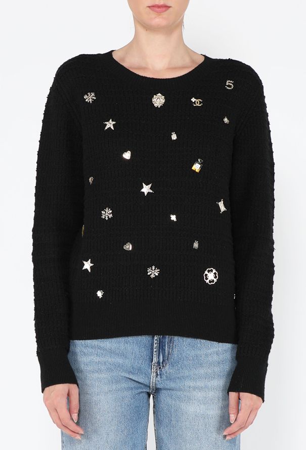 Chanel Coco Neige Embellished Knit Sweater, 2018 - 1
