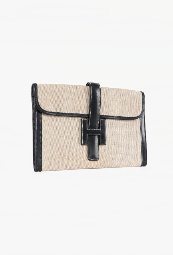 Hermès Vintage Toile H & Navy Box Jige Clutch - 2