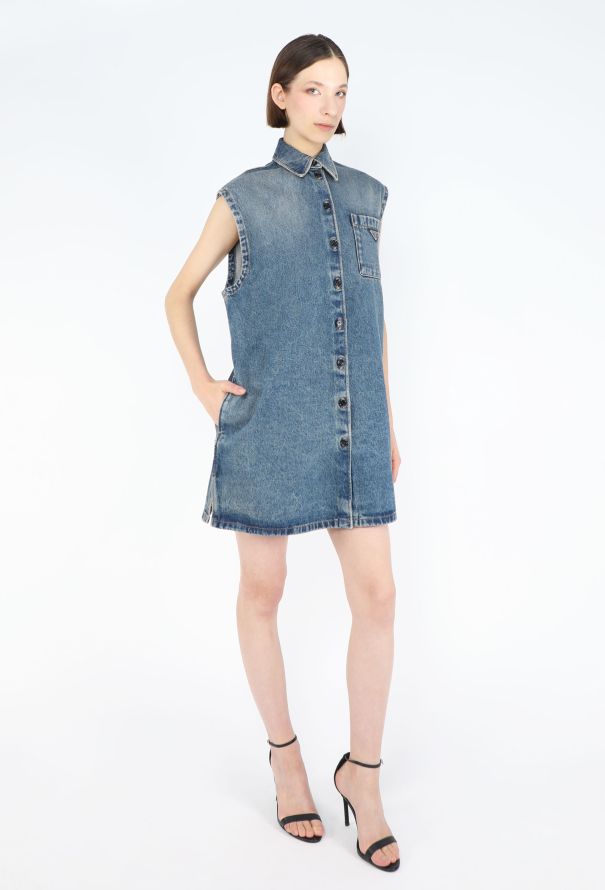 Prada 2023 Logo Denim Shift Dress - 3
