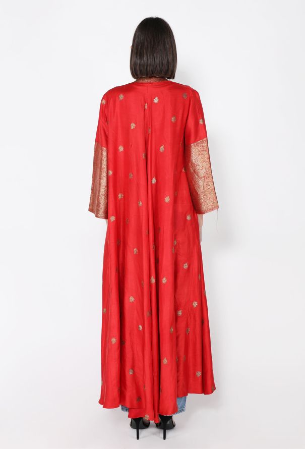 Brocade Trim Silk Overcoat, 1960s - 4