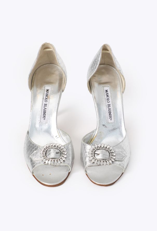Manolo Blahnik Sedaraby Silver Embossed Pumps - 2