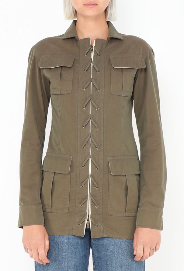 Saint Laurent Khaki Lace-up Safari Jacket - 1