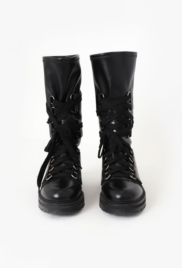 【美品】CHRISTIAN DIOR レザー ブーツ D-FIGHT ブラック D-Fight Ankle Boot Black Calfskin and Leather-Effect Stretch