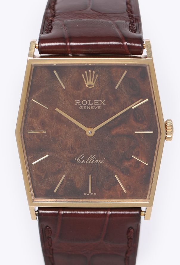 Rolex RARE Vintage 18K Yellow Gold & Mahogany Cellini Watch - 3