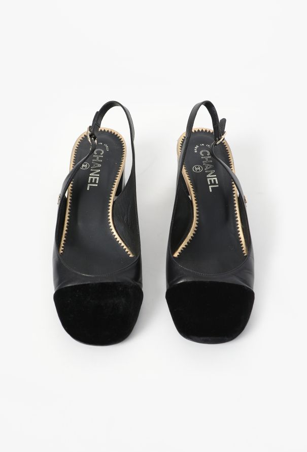 Chanel Velvet Cap-Toe Slingbacks - 2
