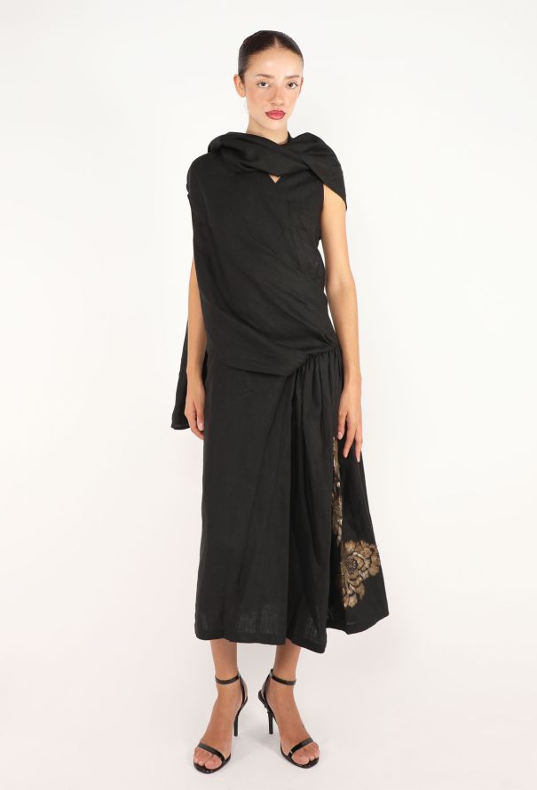 Dries Van Noten Draped Embroidered Linen Dress, S/S 2000 - 5