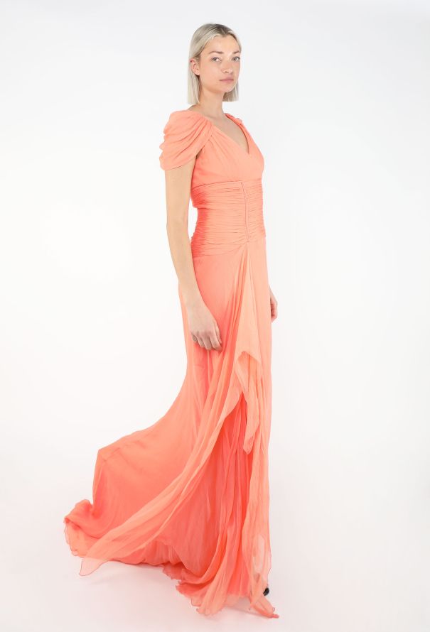Oscar De La Renta Draped Chiffon Pleated Gown - 4