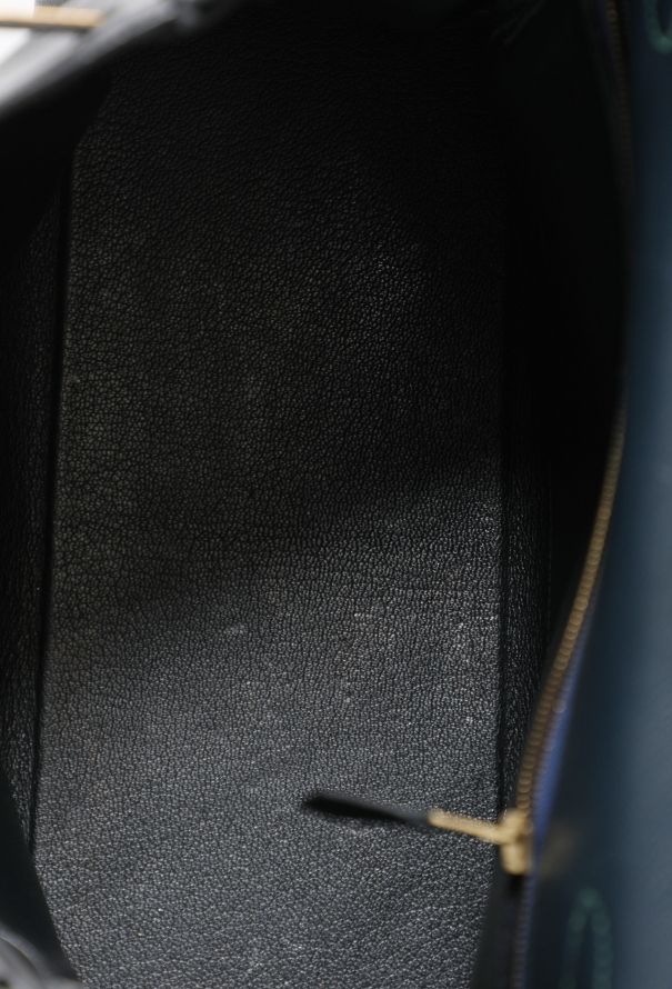 Hermès '90s Bleu Marine/Vert Bengale Courchevel Kelly 28 Retourné - 13