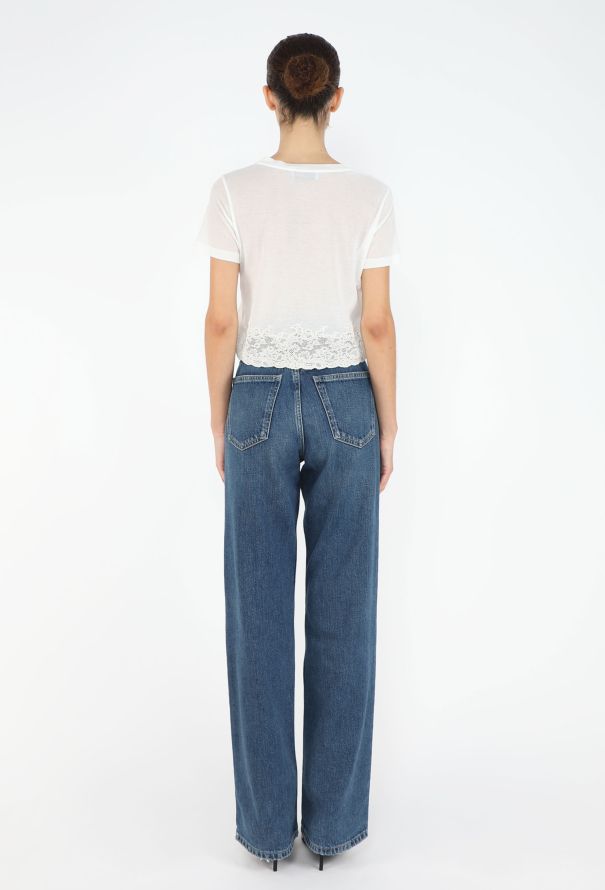 Miu Miu 2025 Cropped Lace Trim T-Shirt - 4