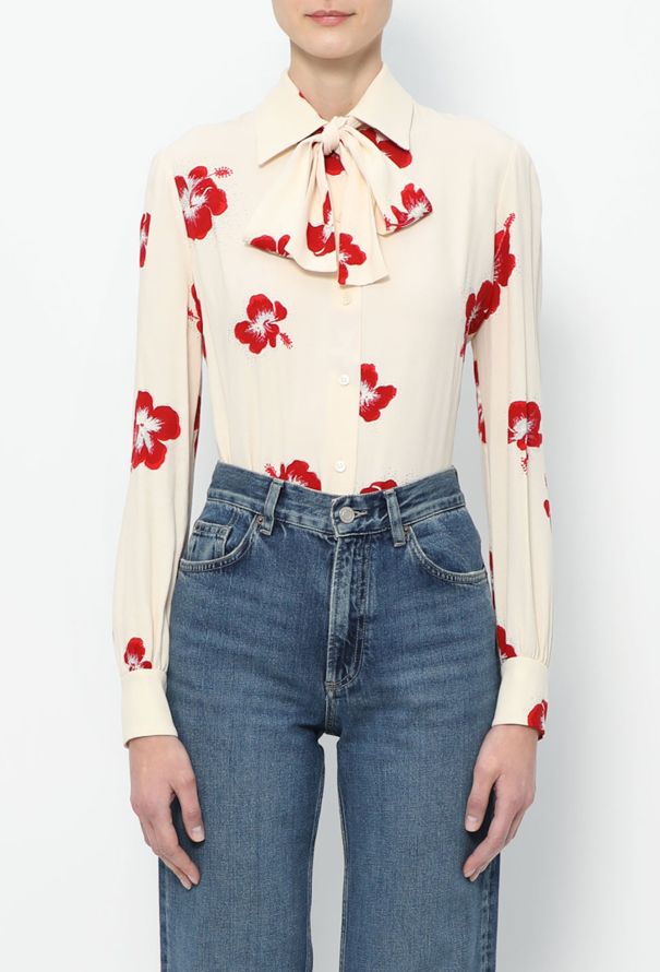 Saint Laurent Hibiscus Crêpe Lavallière Blouse - 1