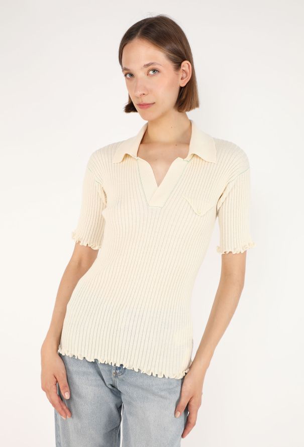 Bottega Veneta Ribbed Knit Polo Top, 2021 - 1