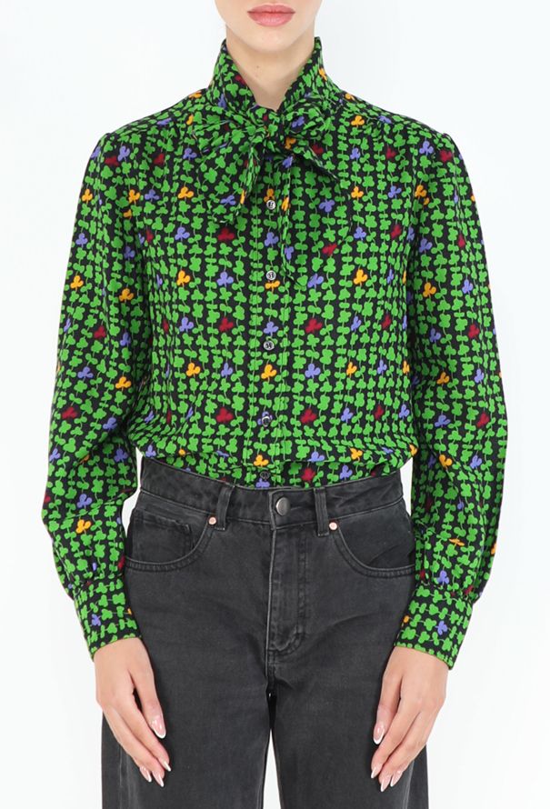 Saint Laurent '70s Clover Print Lavallière Blouse - 4